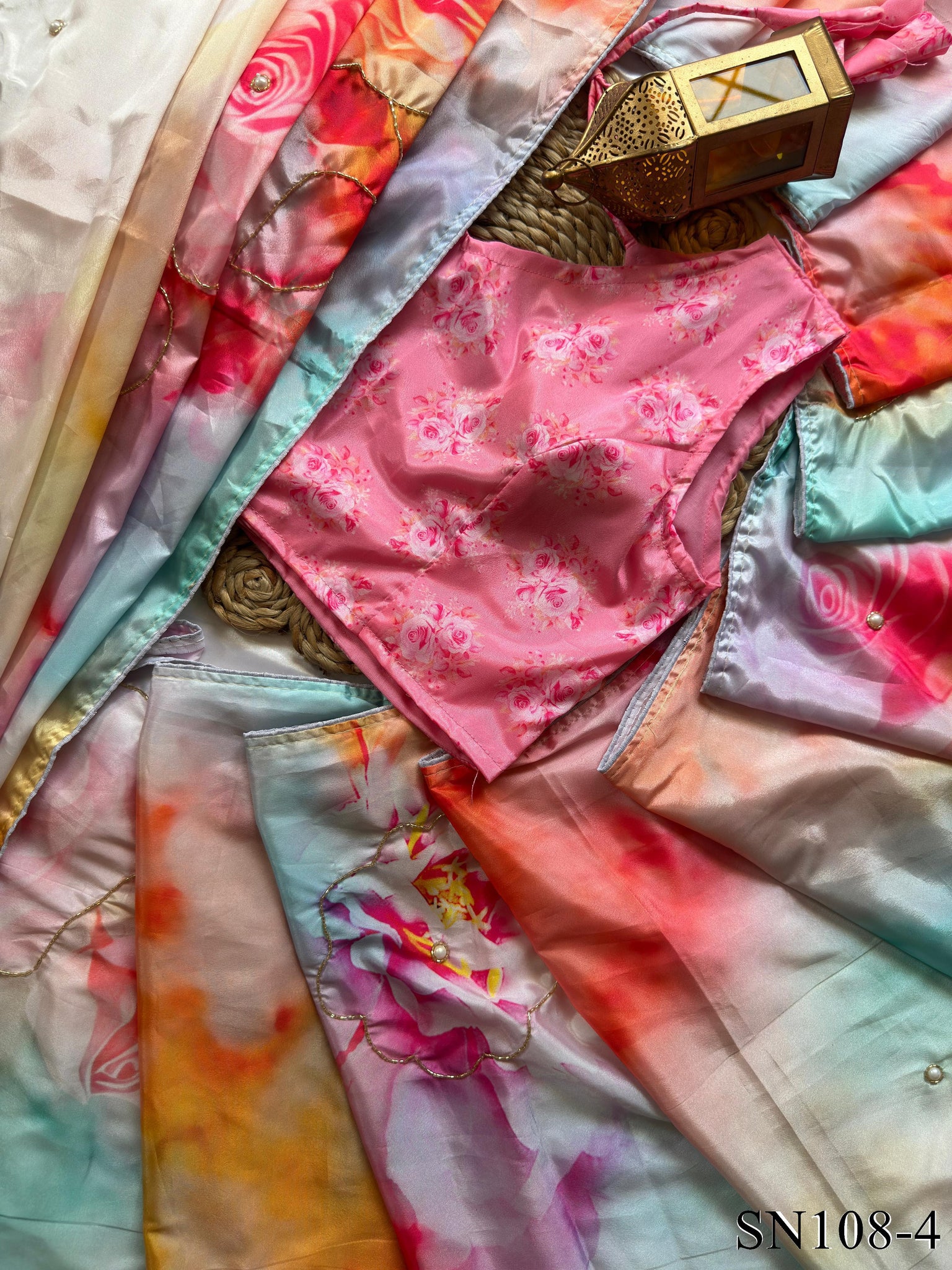 Satin Silk&nbsp;saree with HandWork on all over the saree