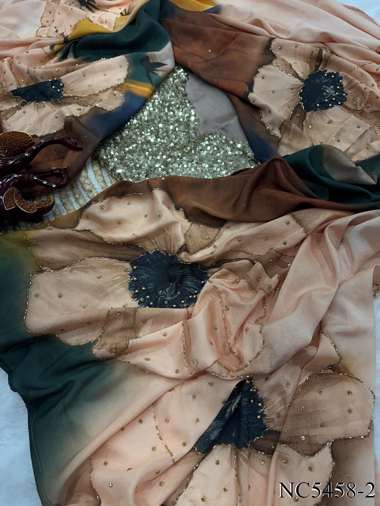Satin Crepe&nbsp;saree with HandWork on all over the saree