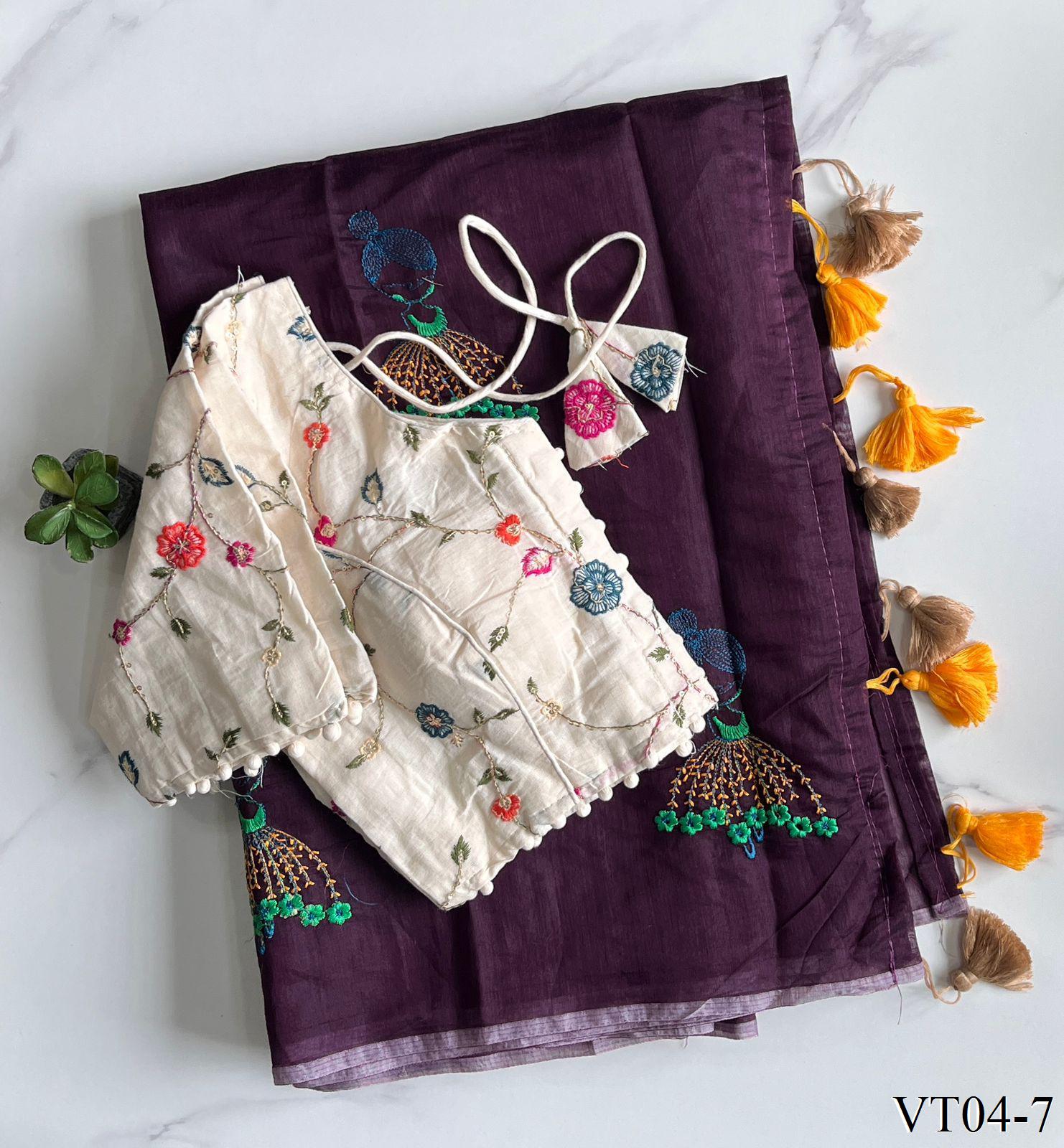 Premium chanderi saree with embroidary work on all over the saree