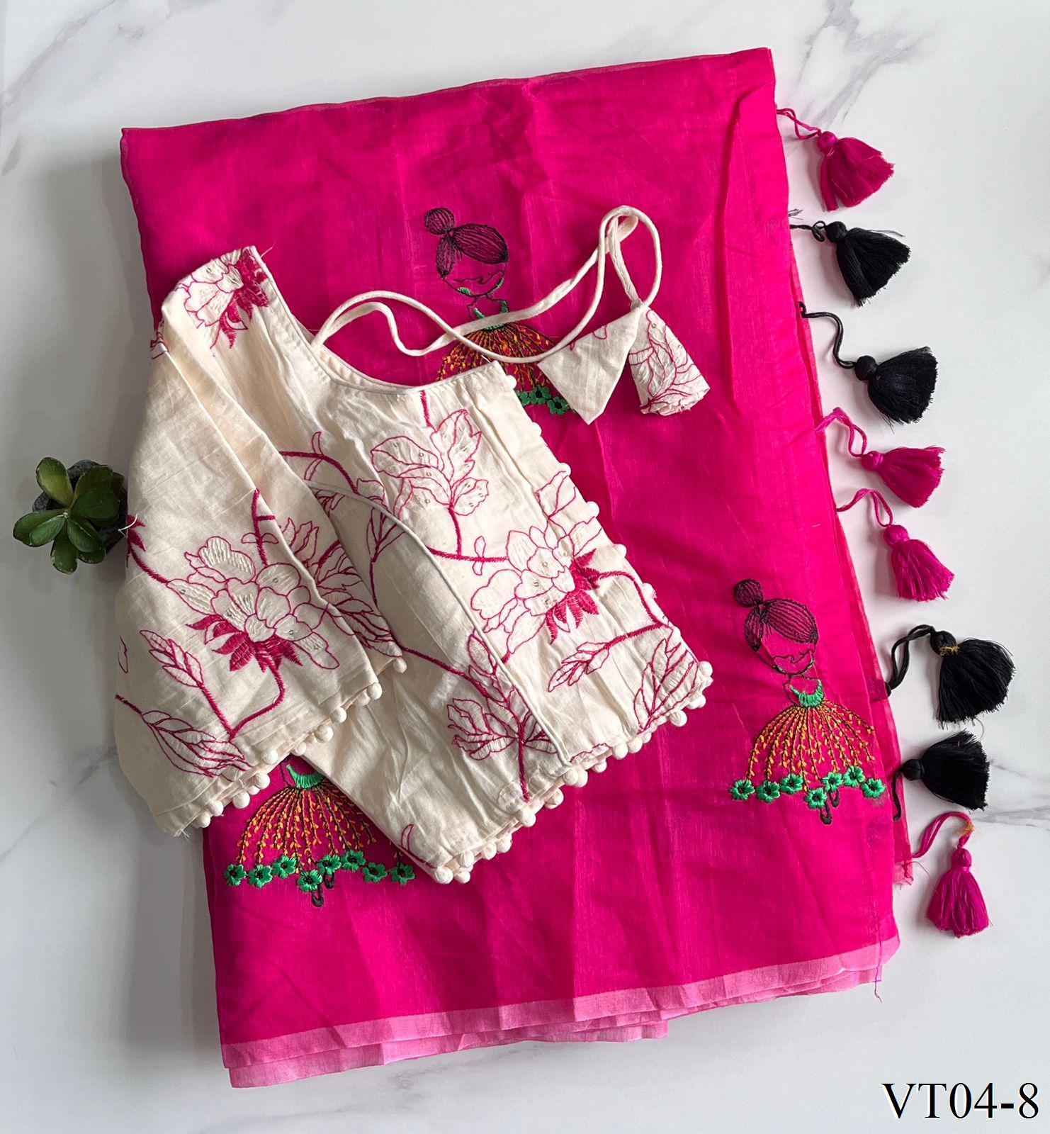 Premium chanderi saree with embroidary work on all over the saree