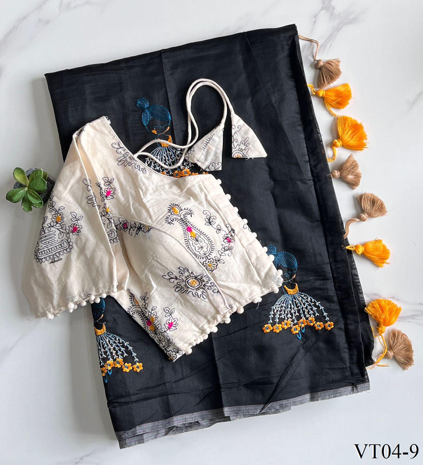 Premium chanderi saree with embroidary work on all over the saree