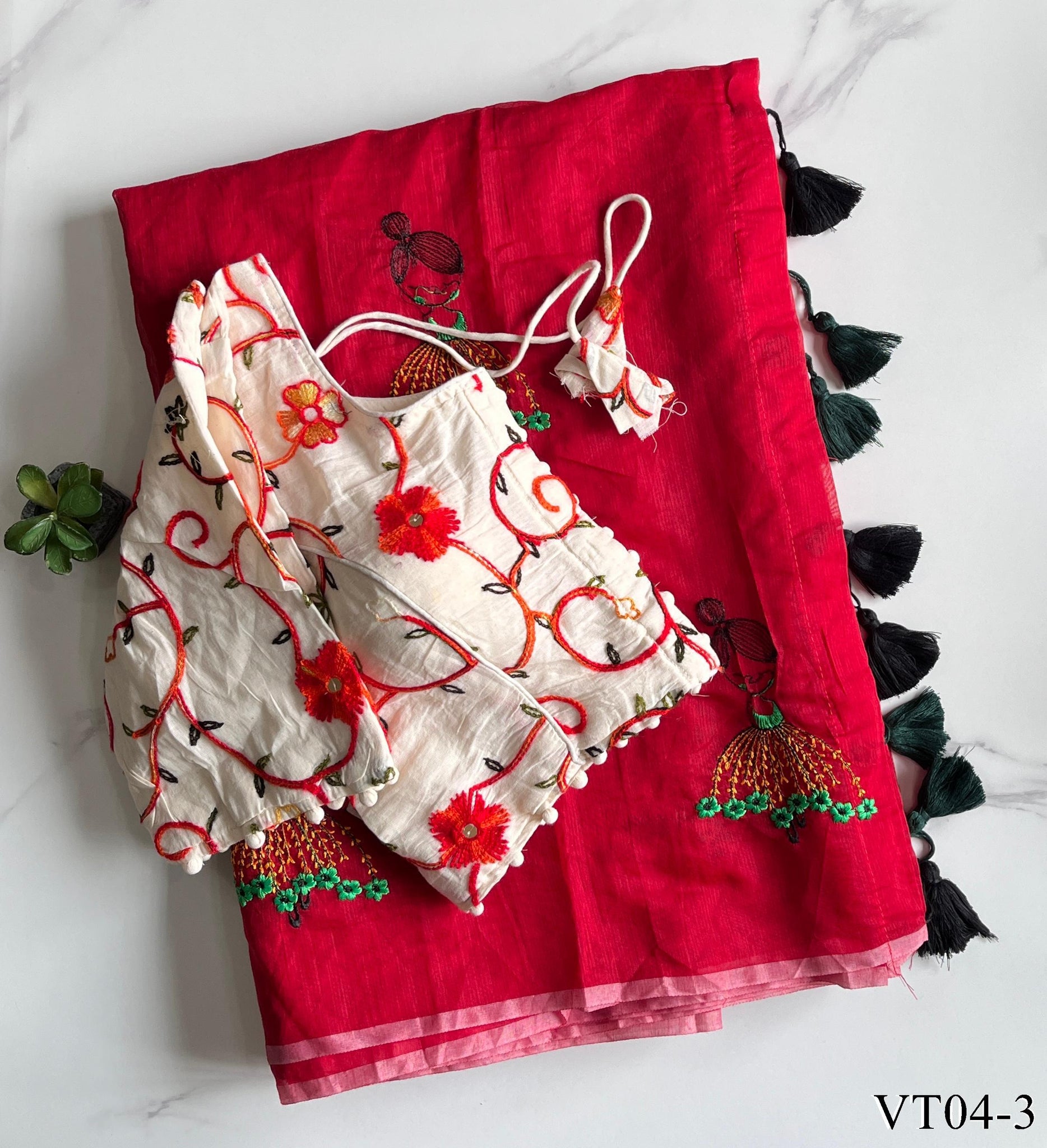 Premium chanderi saree with embroidary work on all over the saree