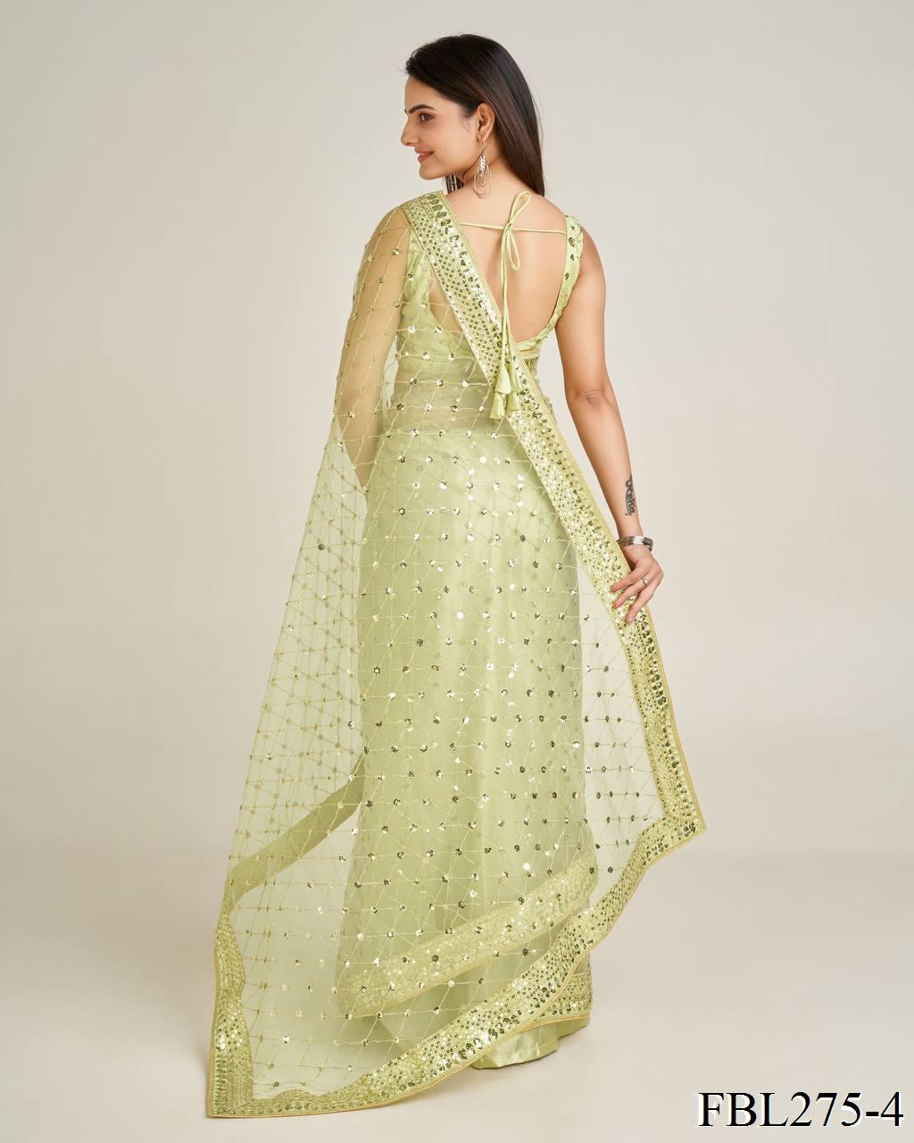 Net saree with Sequins dori Work the saree