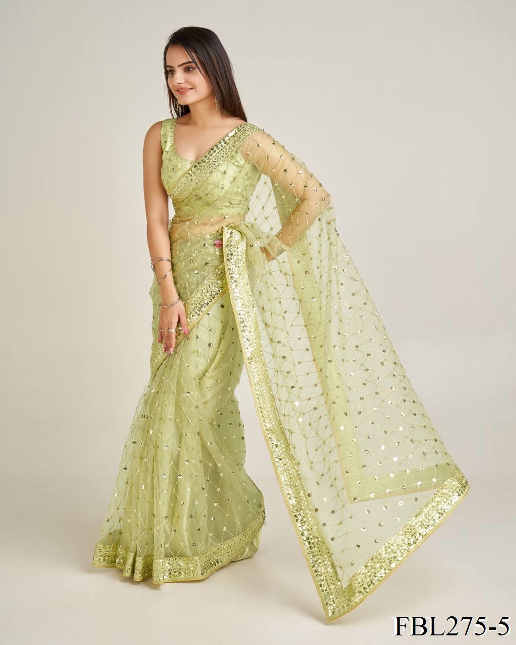 Net saree with Sequins dori Work the saree