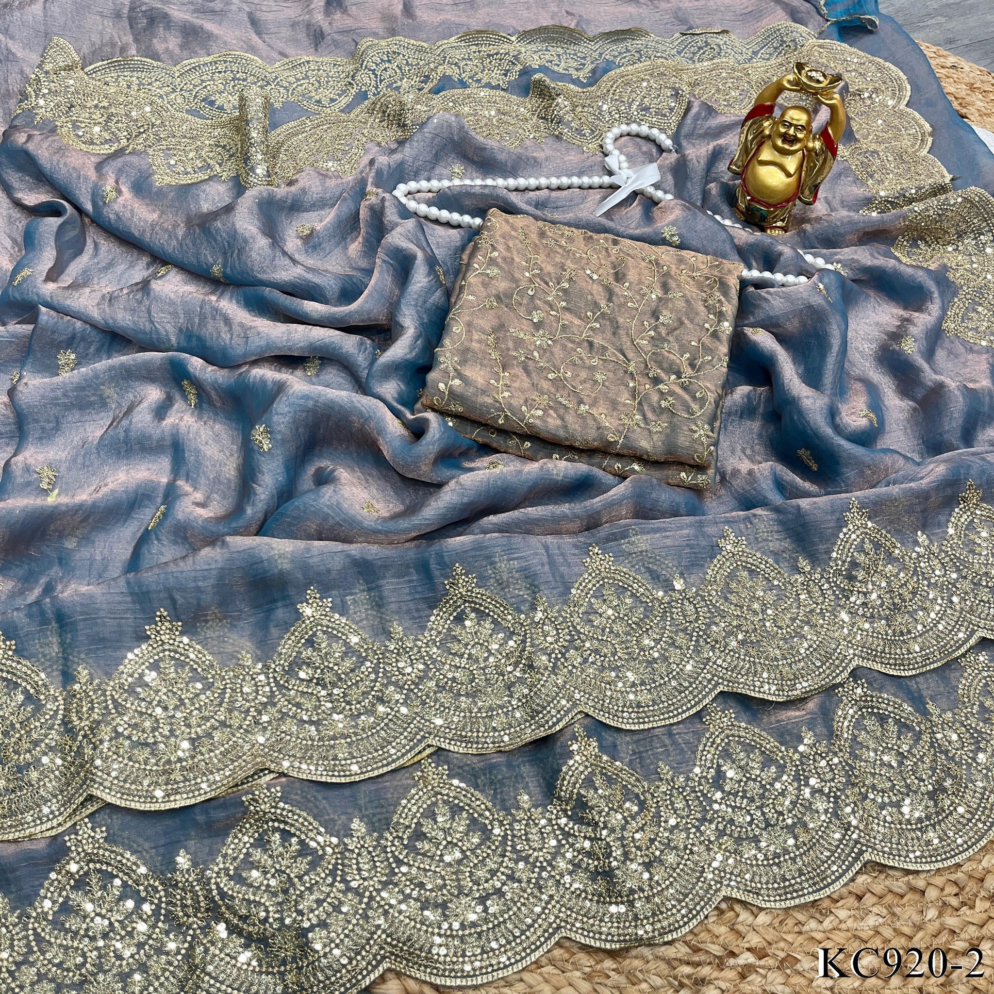 Fendy chiffon saree with seqwance work Work on all over the saree