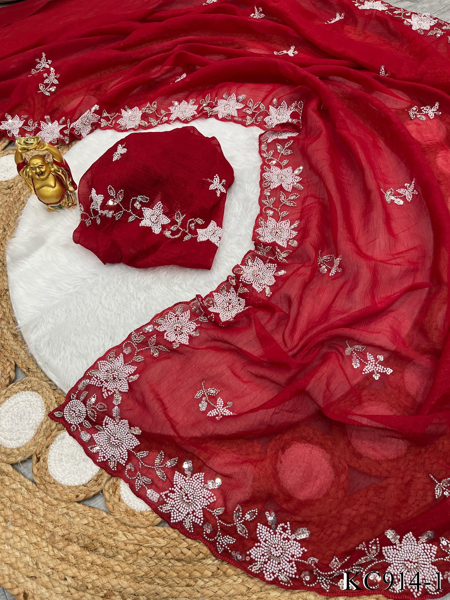 Premium Crunchy Crush Saree with Cutdana And Moti with sequins work work the saree