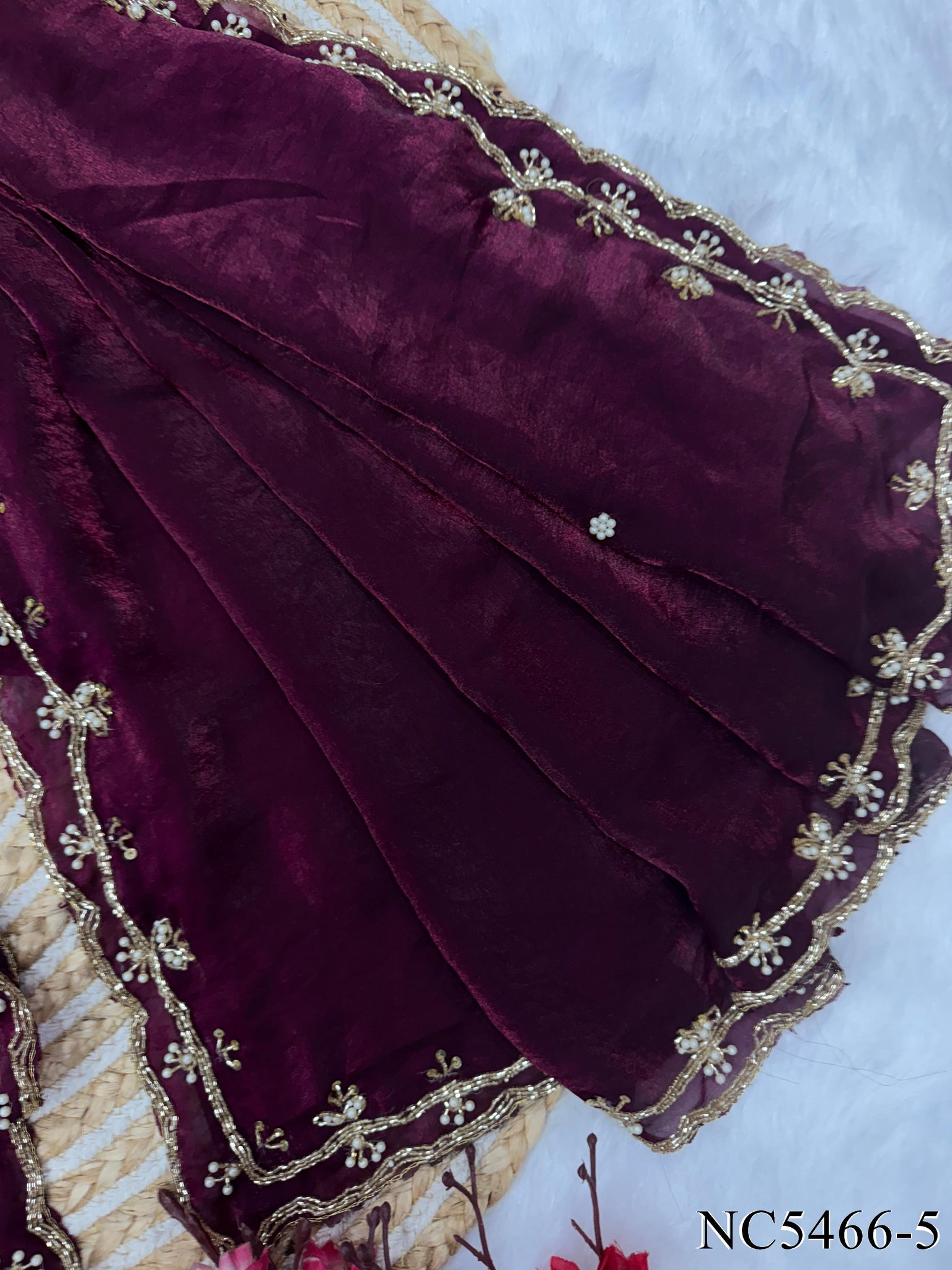 Space Silk Saree With Beautiful katdana and pearls handwork