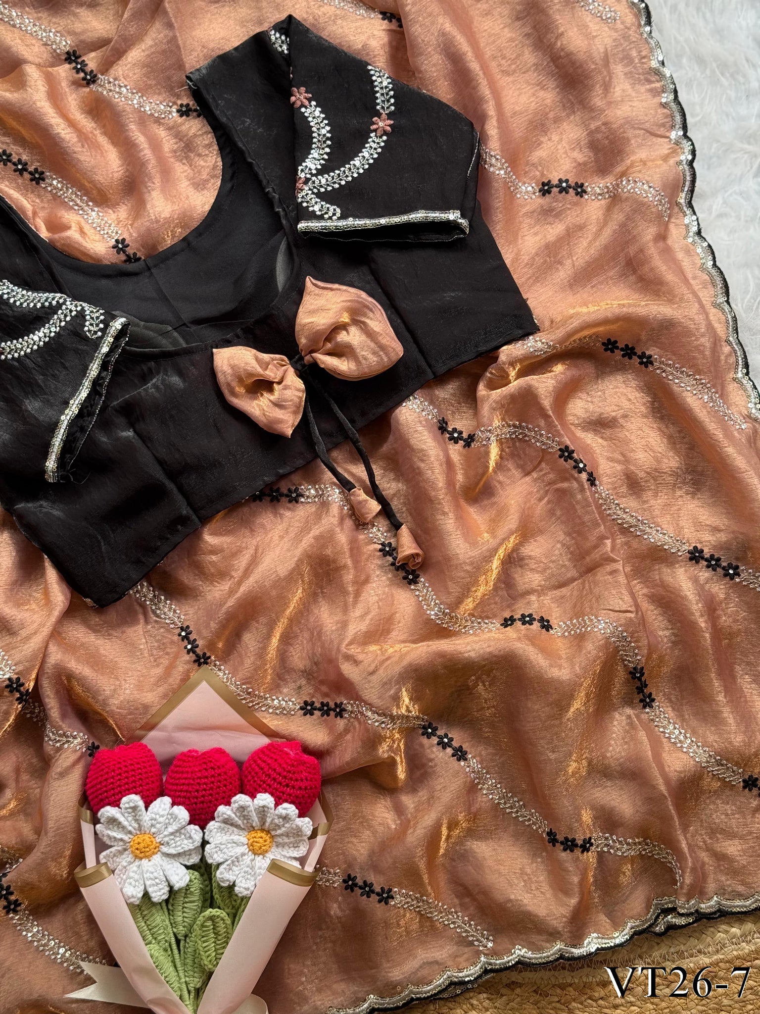 Soft Original Fendy Satin saree with Zari Embroidery Work on all over the saree