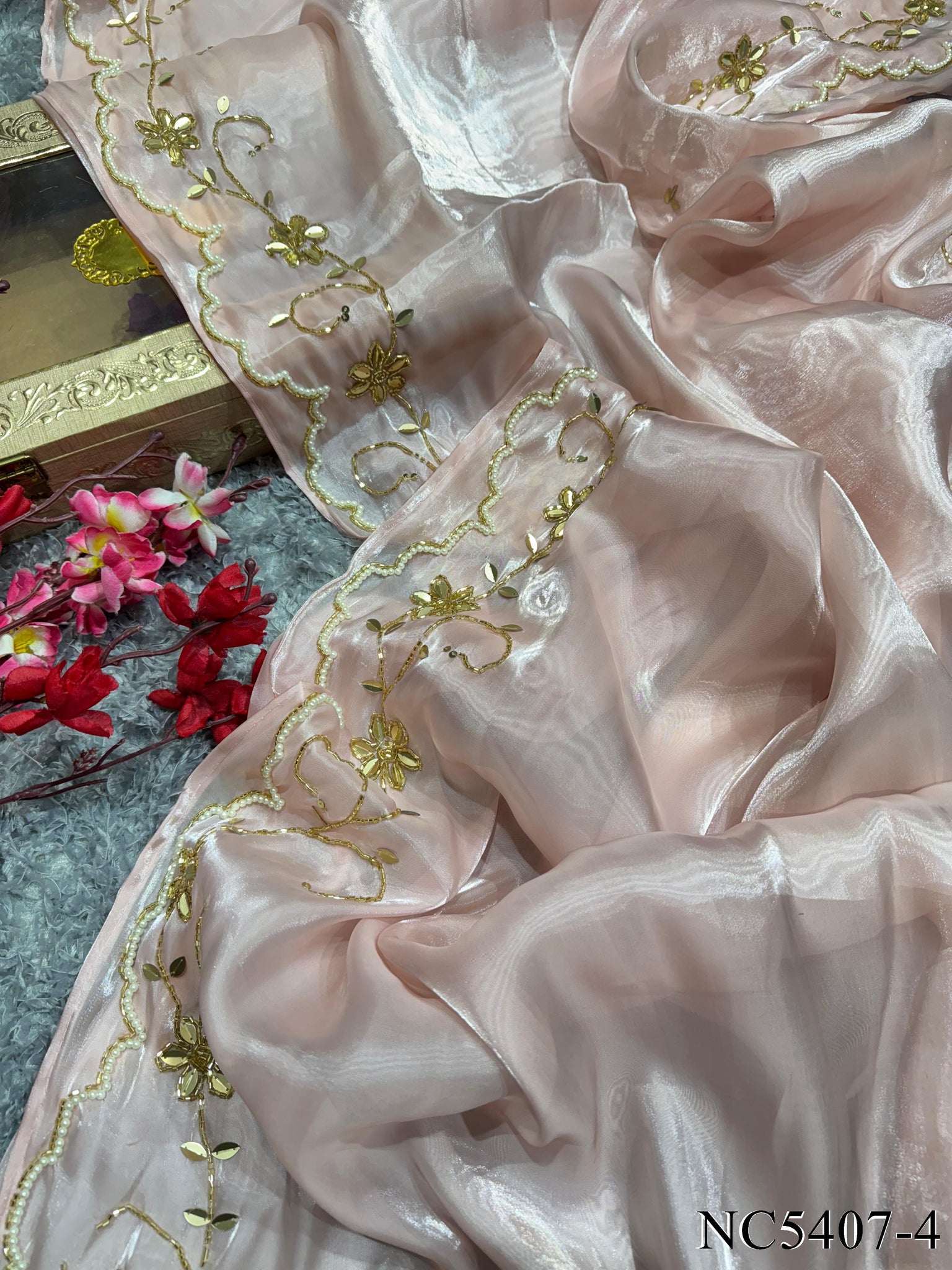 Heavy Jimmi choo Saree With Beautiful Pearls and katdana handwork Work