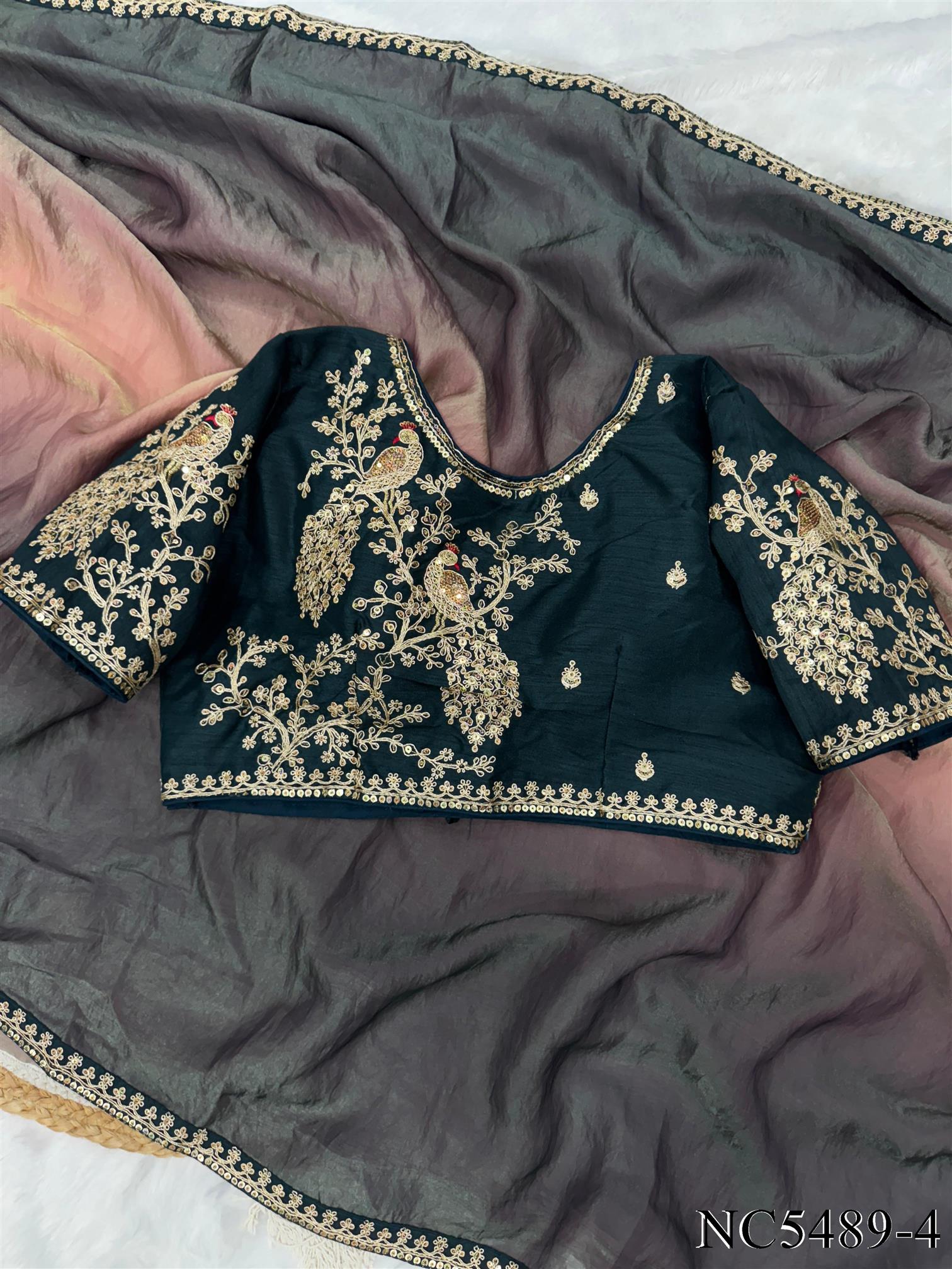 Shaded soft space silk with Sequence and cording embroidery work the saree