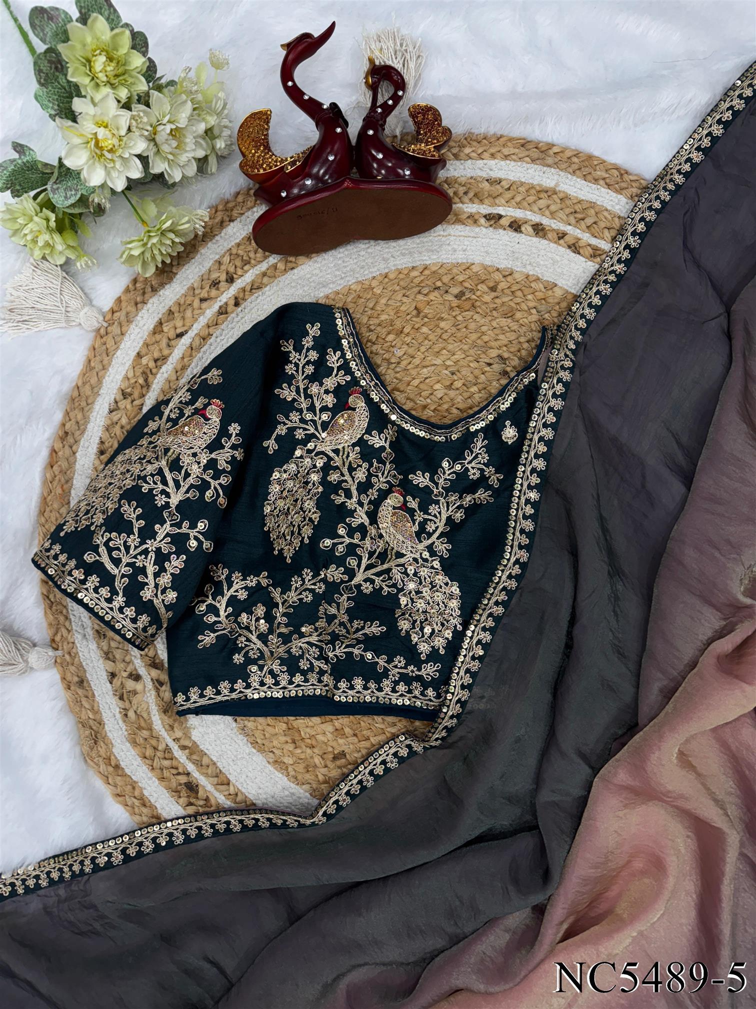 Shaded soft space silk with Sequence and cording embroidery work the saree