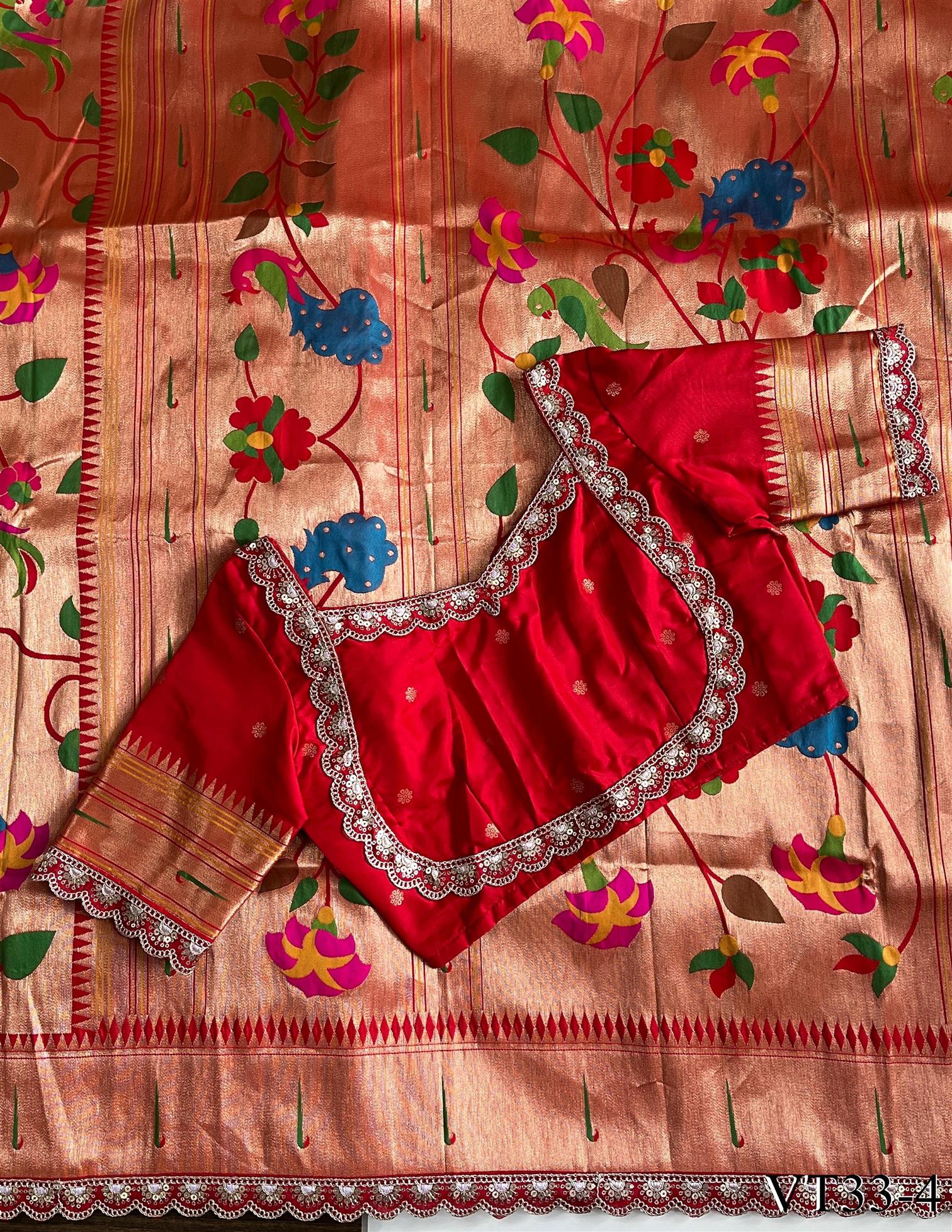 Banarasi pattu with Sequence and shown Paithani Muniya Borde work the saree