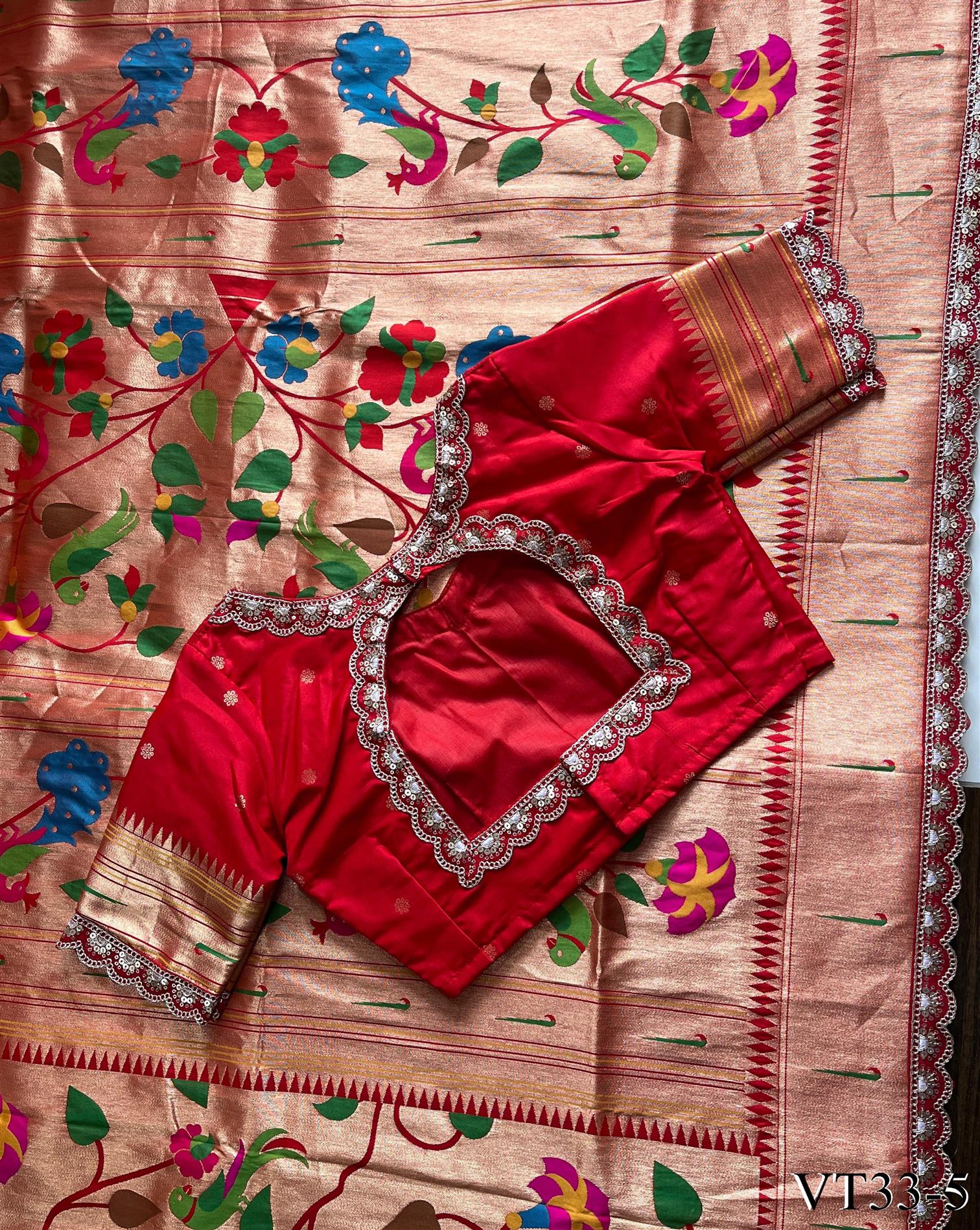 Banarasi pattu with Sequence and shown Paithani Muniya Borde work the saree