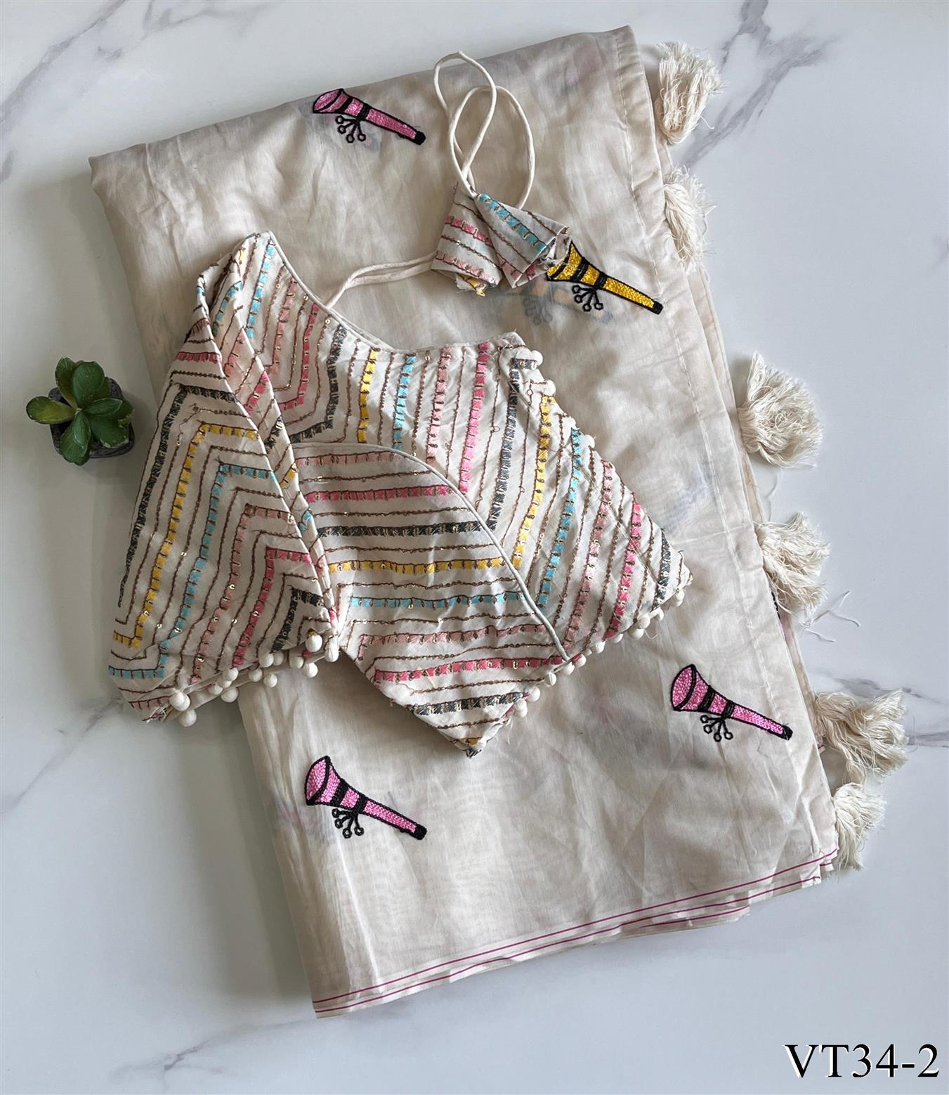 Pure Chanderi Cotton with Sequence and shown Butterfly work the saree