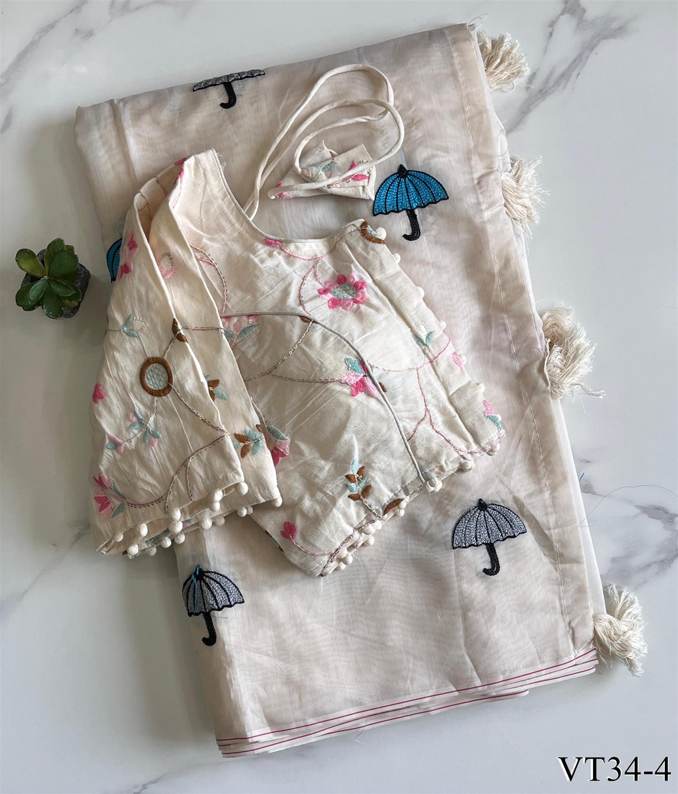 Pure Chanderi Cotton with Sequence and shown Butterfly work the saree