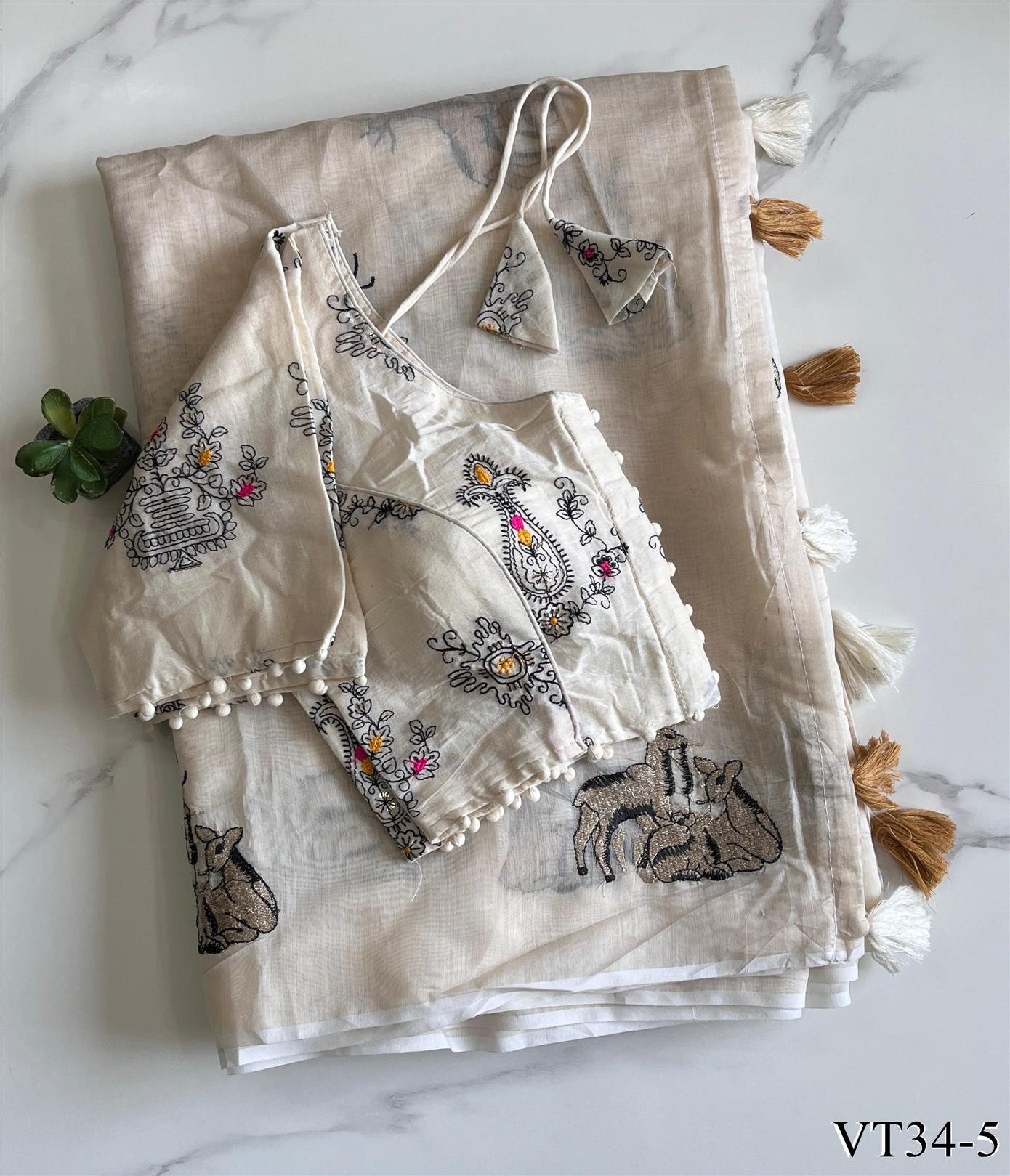 Pure Chanderi Cotton with Sequence and shown Butterfly work the saree