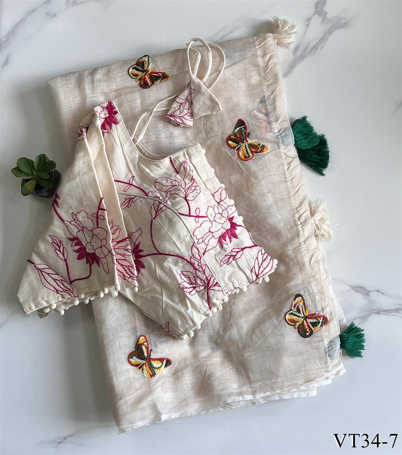 Pure Chanderi Cotton with Sequence and shown Butterfly work the saree