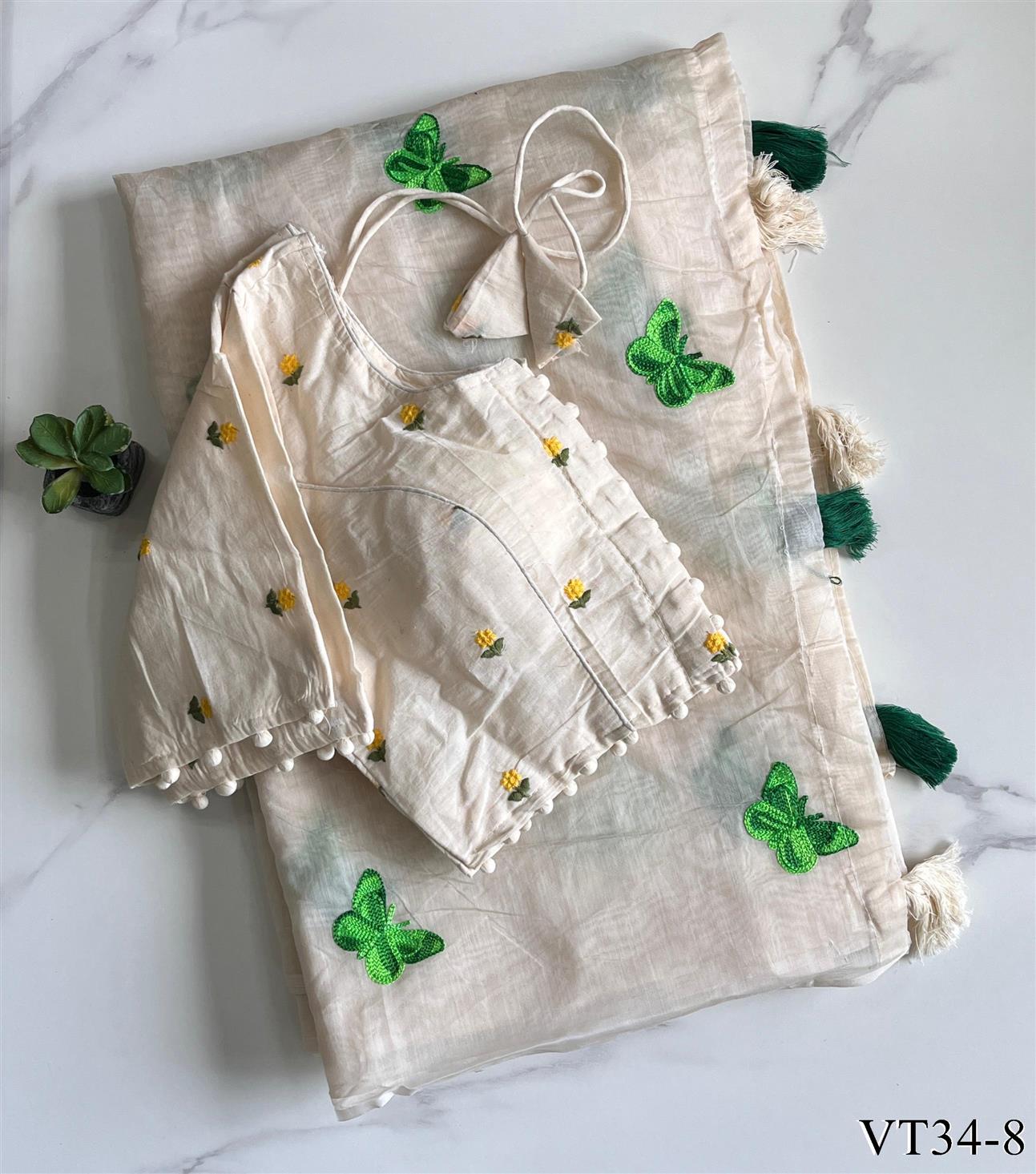 Pure Chanderi Cotton with Sequence and shown Butterfly work the saree