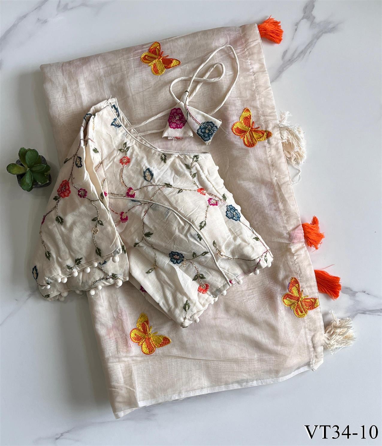 Pure Chanderi Cotton with Sequence and shown Butterfly work the saree