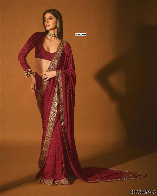Faux Georgette with Heavy Coading Lace Borde work the saree