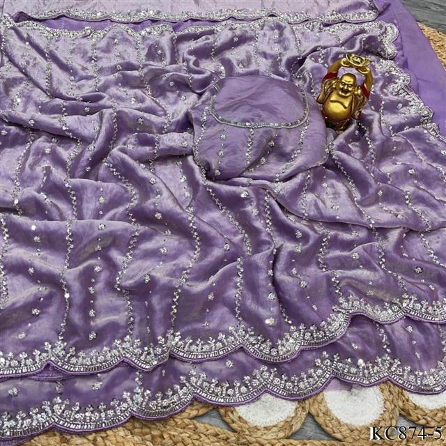 Space silk saree with Heavy Original beeds work the saree