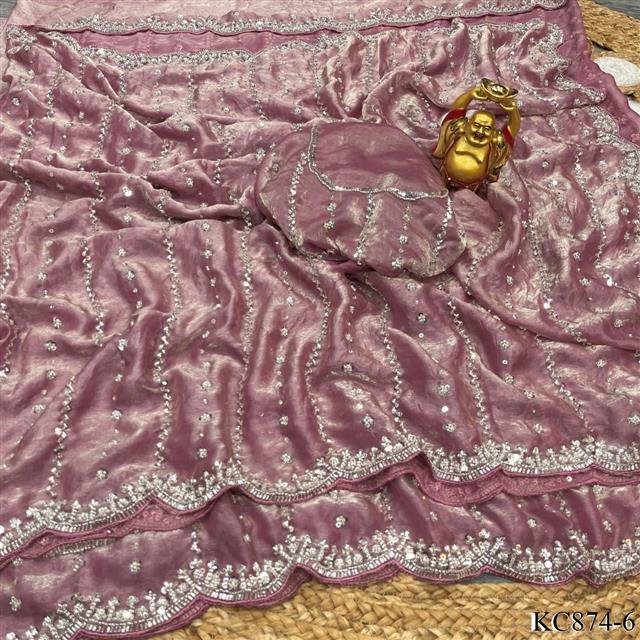 Space silk saree with Heavy Original beeds work the saree