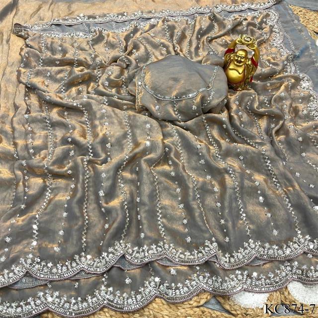 Space silk saree with Heavy Original beeds work the saree