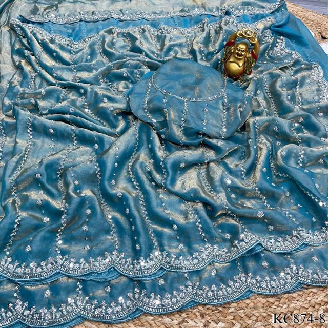 Space silk saree with Heavy Original beeds work the saree