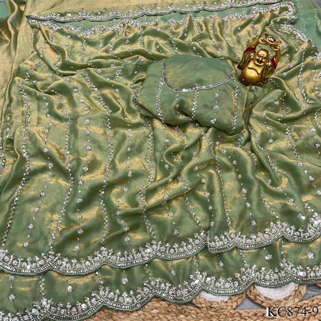 Space silk saree with Heavy Original beeds work the saree