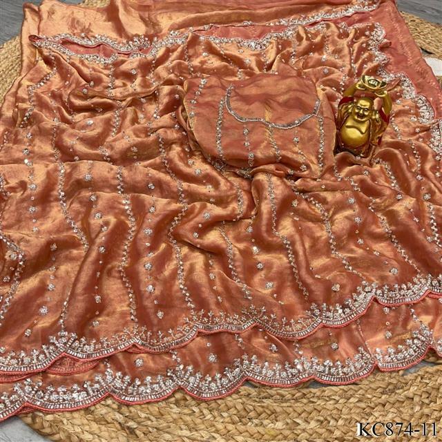 Space silk saree with Heavy Original beeds work the saree