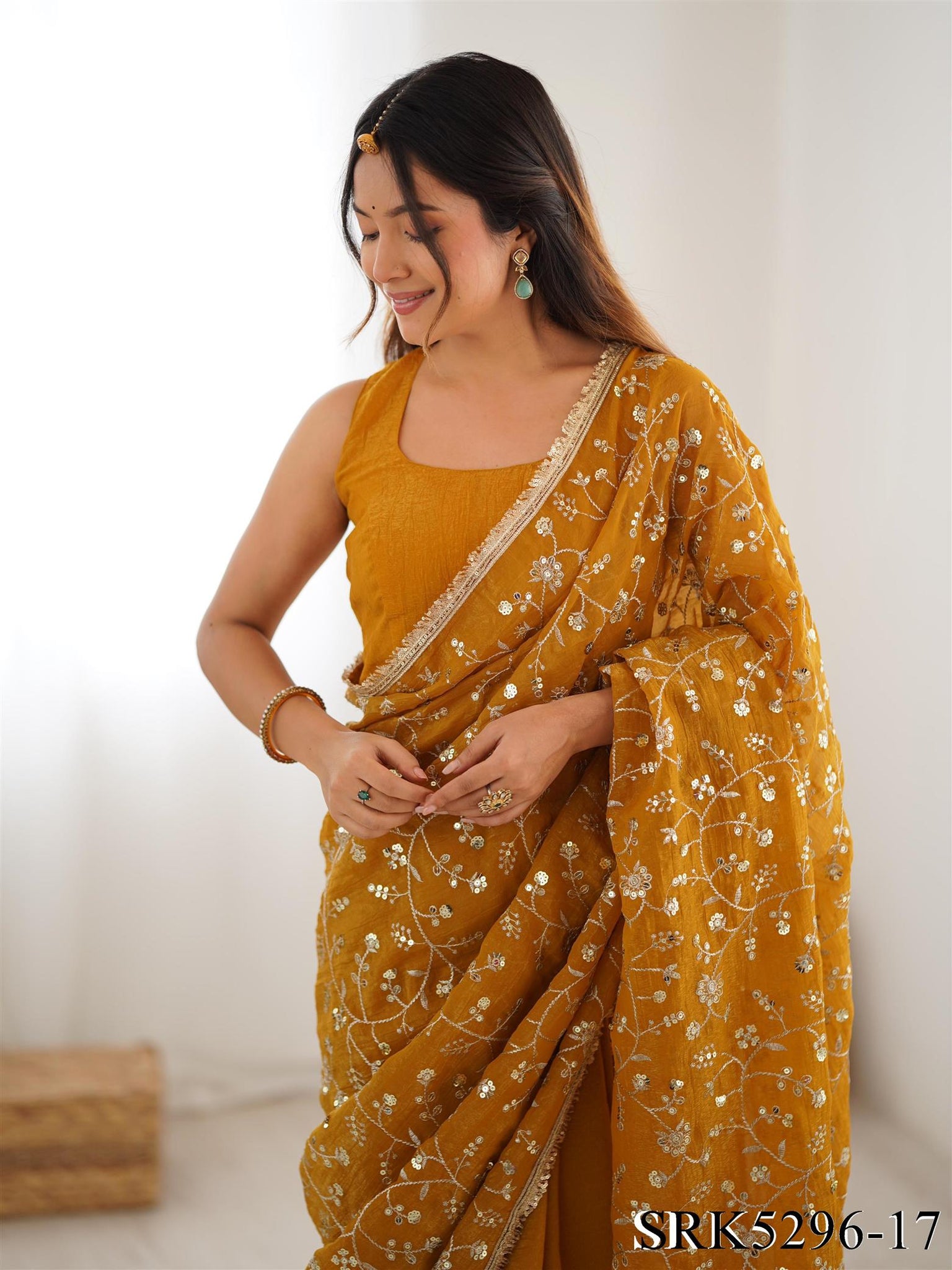 Crunchy Silk saree with Heavy Embroidery Sequnce work the saree