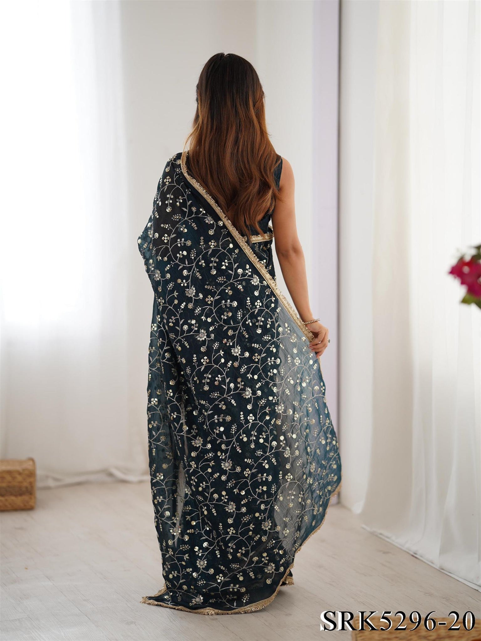 Crunchy Silk saree with Heavy Embroidery Sequnce work the saree