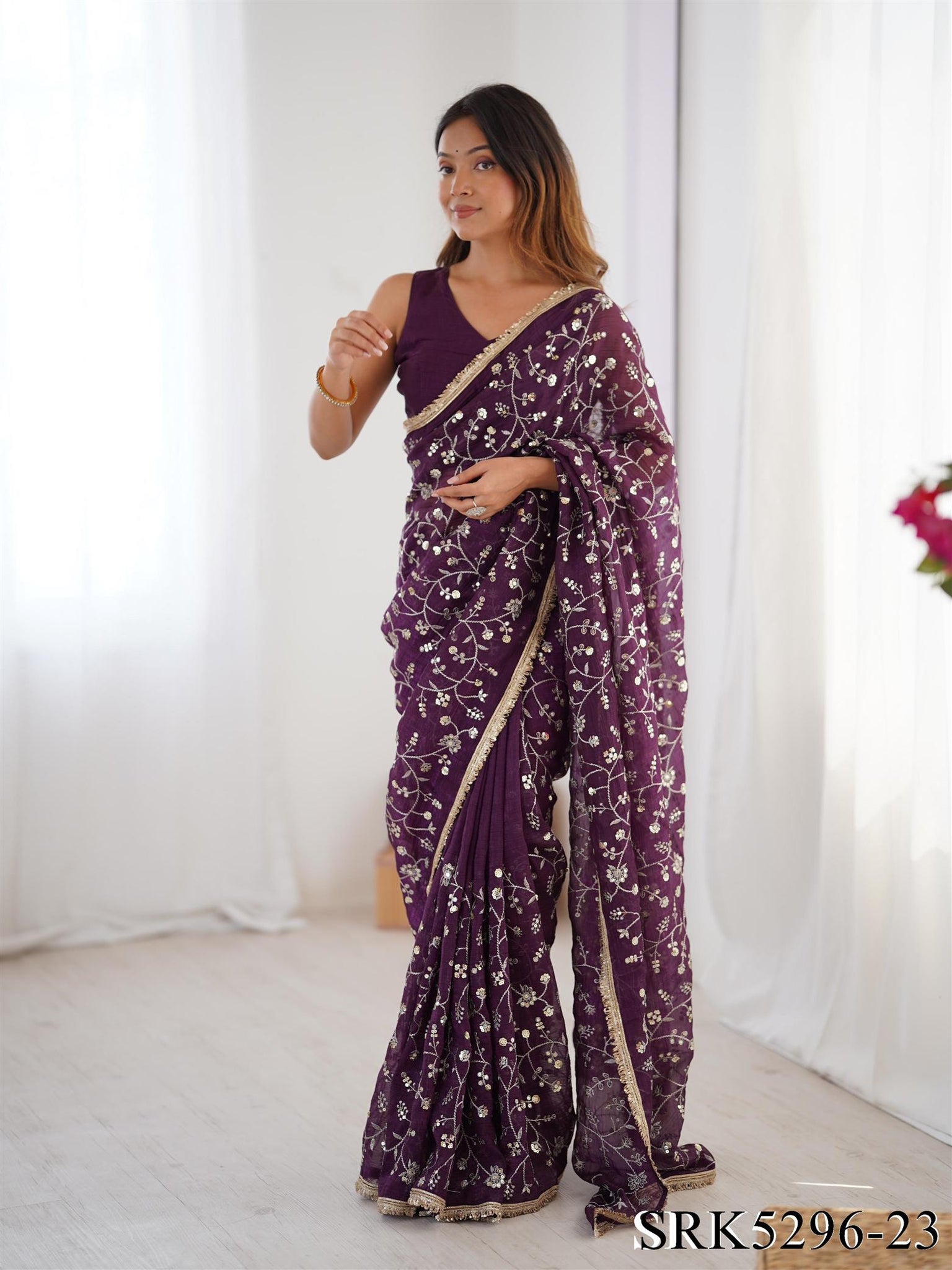 Crunchy Silk saree with Heavy Embroidery Sequnce work the saree