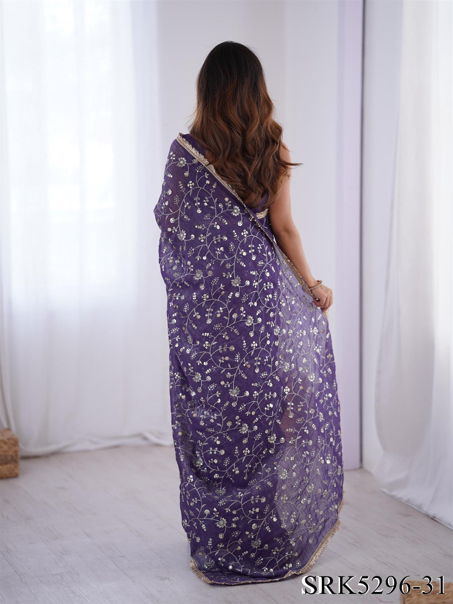 Crunchy Silk saree with Heavy Embroidery Sequnce work the saree