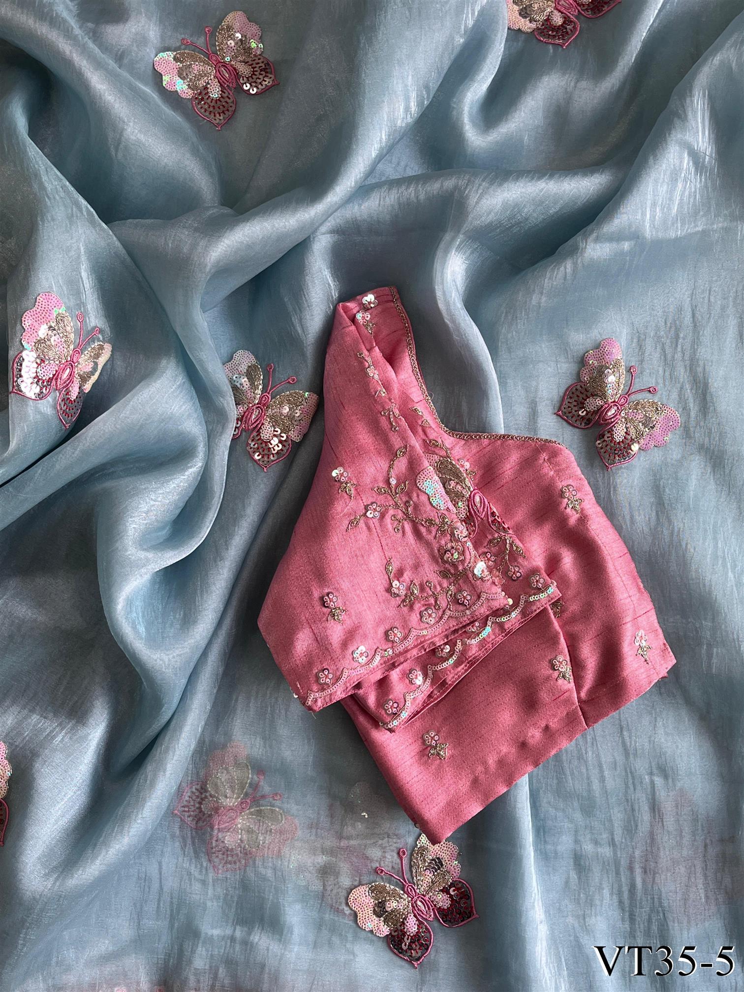 Premium Organza saree with Heavy butterflies coding work the saree
