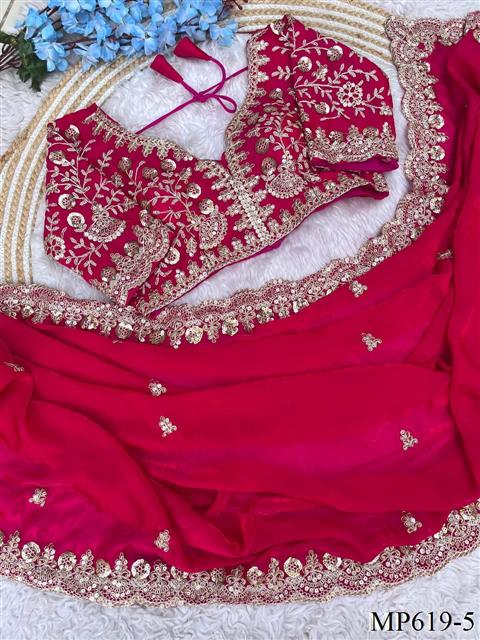 Fendy Satin Silk Saree With Sequins with Jari Dori Embroidery work