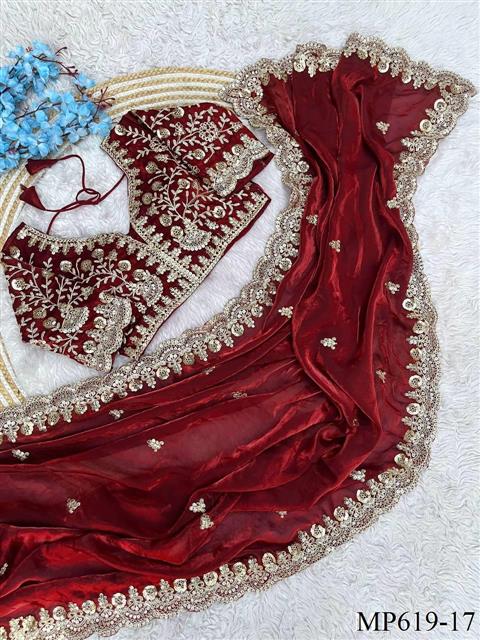 Fendy Satin Silk Saree With Sequins with Jari Dori Embroidery work