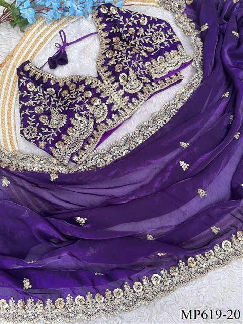 Fendy Satin Silk Saree With Sequins with Jari Dori Embroidery work