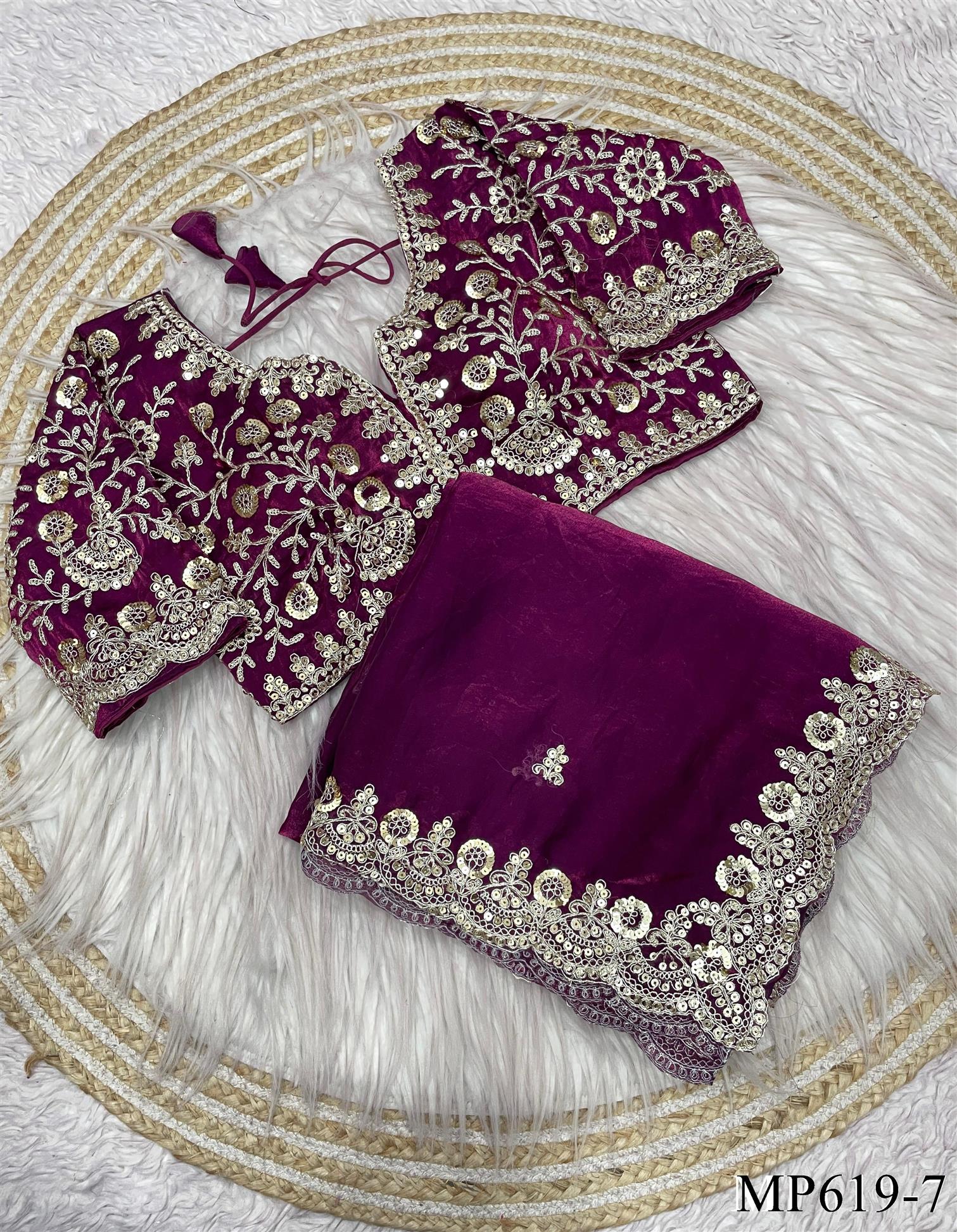 Fendy Satin Silk Saree With Sequins with Jari Dori Embroidery work