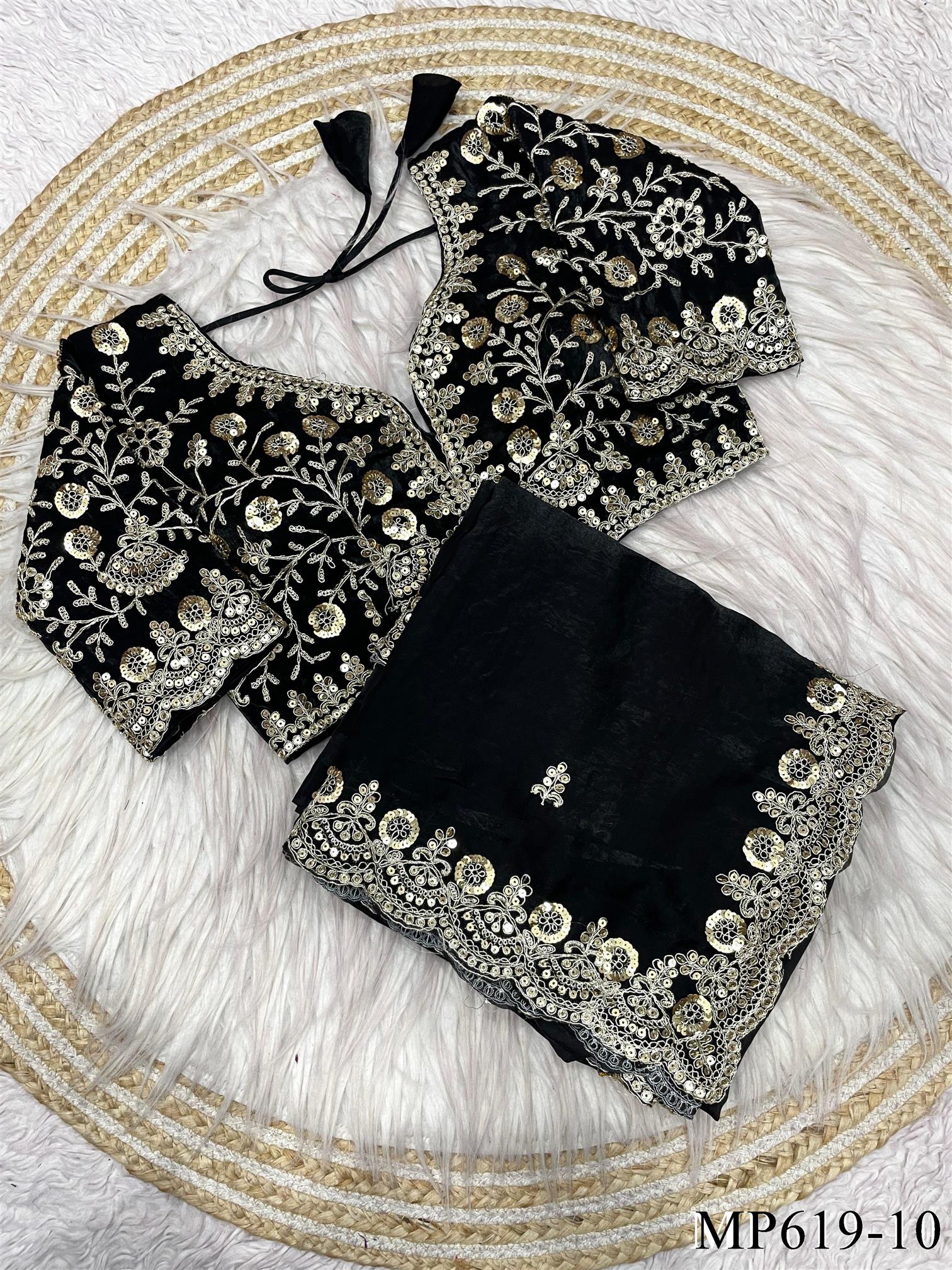 Fendy Satin Silk Saree With Sequins with Jari Dori Embroidery work