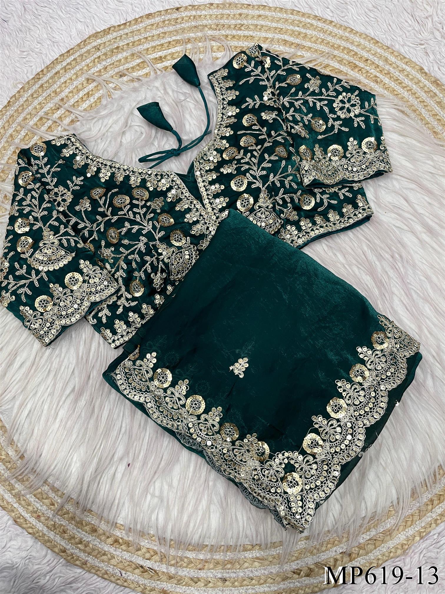 Fendy Satin Silk Saree With Sequins with Jari Dori Embroidery work