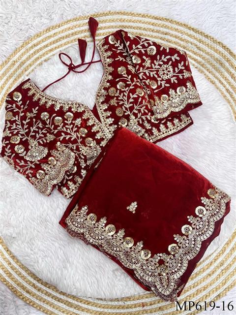 Fendy Satin Silk Saree With Sequins with Jari Dori Embroidery work