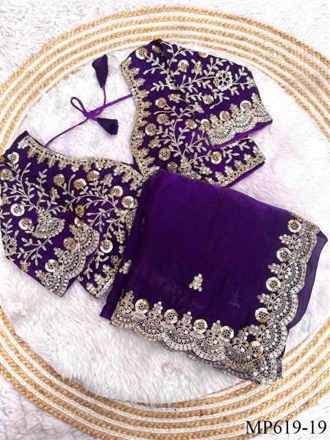 Fendy Satin Silk Saree With Sequins with Jari Dori Embroidery work
