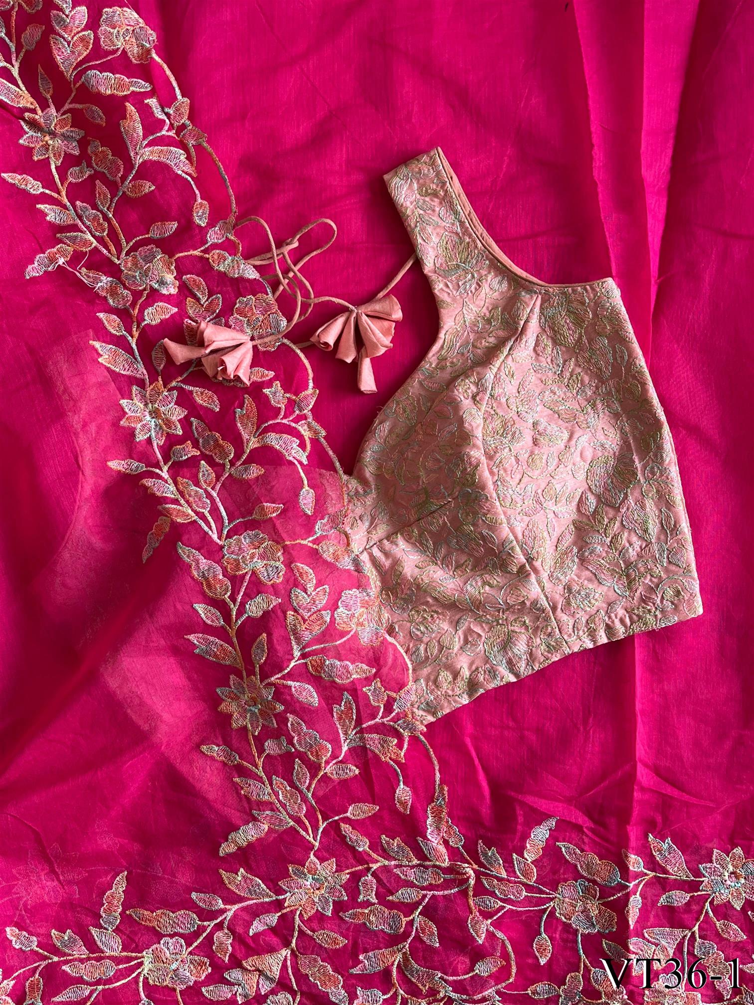 Premium Chanderi saree with Heavy thread embroidery work the saree