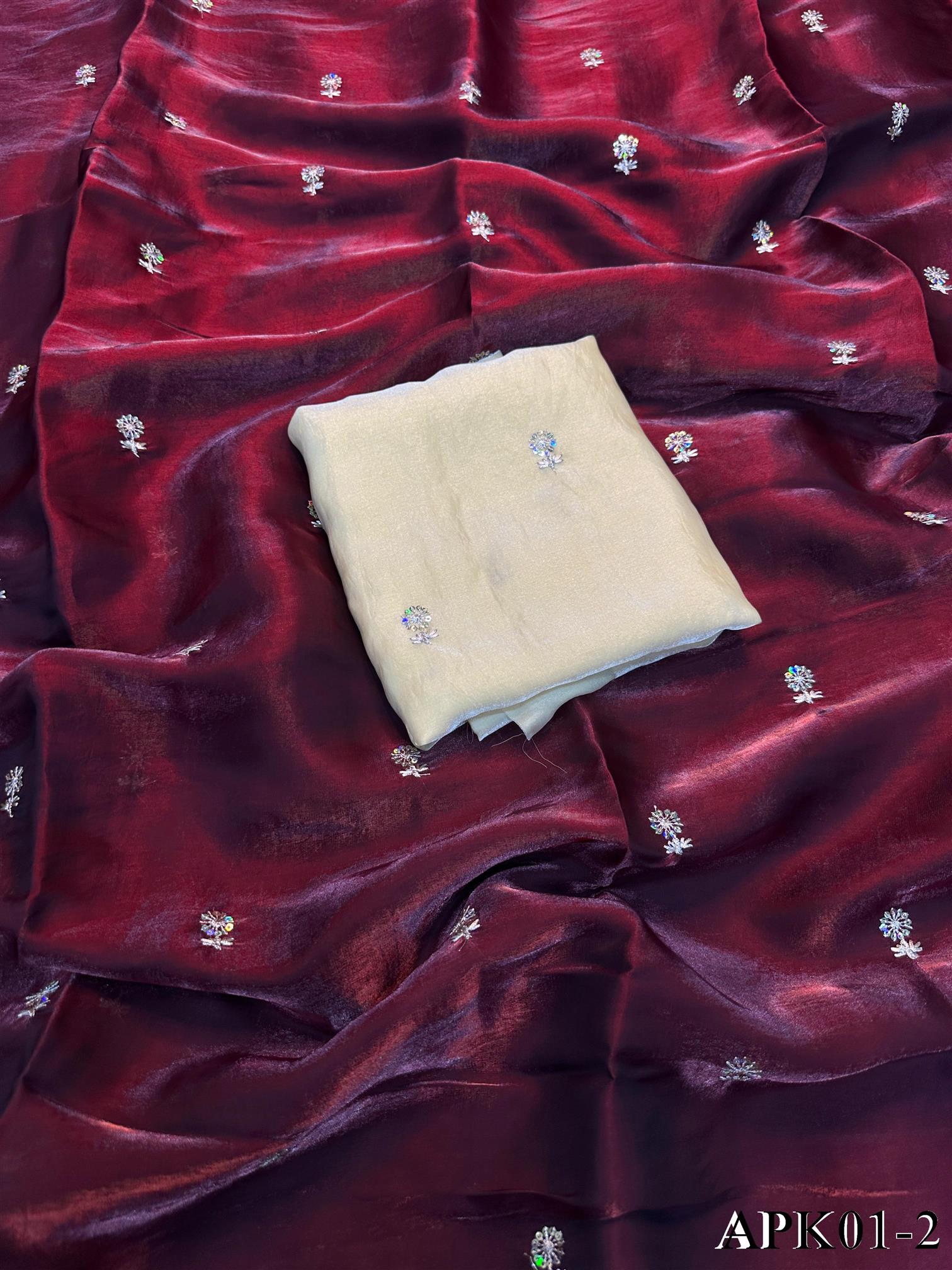 Fendy Sattin Dual Shaded Saree With Beautiful Zari With Sequence Work
