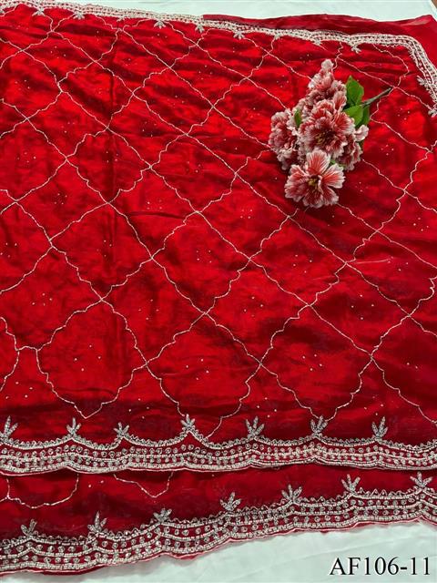 Pure Soft Fandy Silk with Heavy Diamond Khatli Work the saree