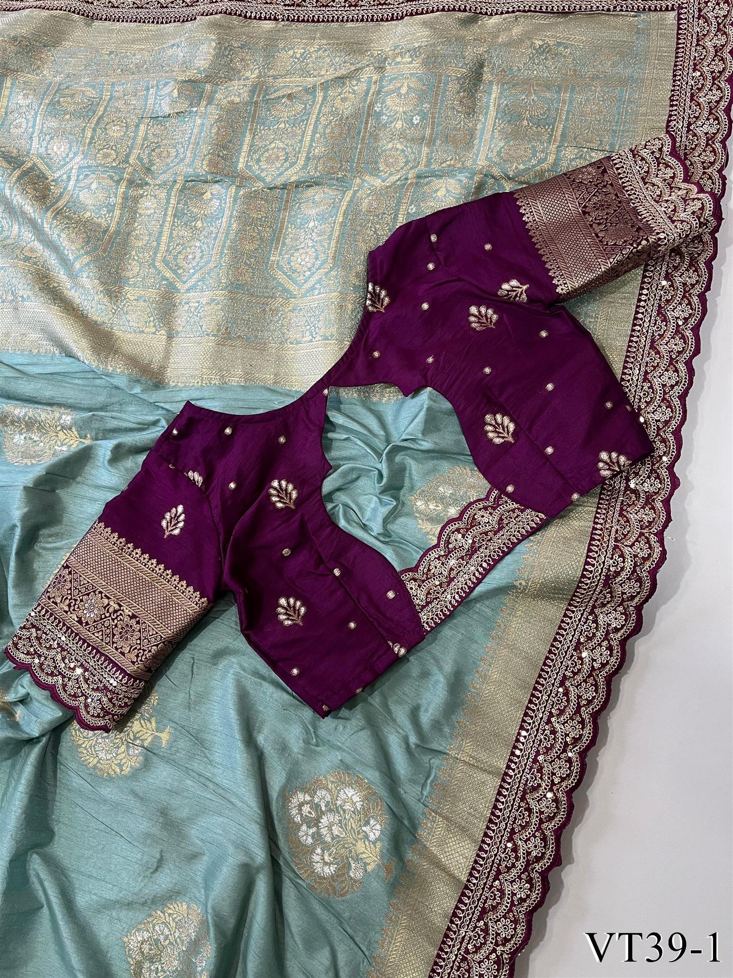 Pure Banarasi Saree With Weaving flower Work Blouse