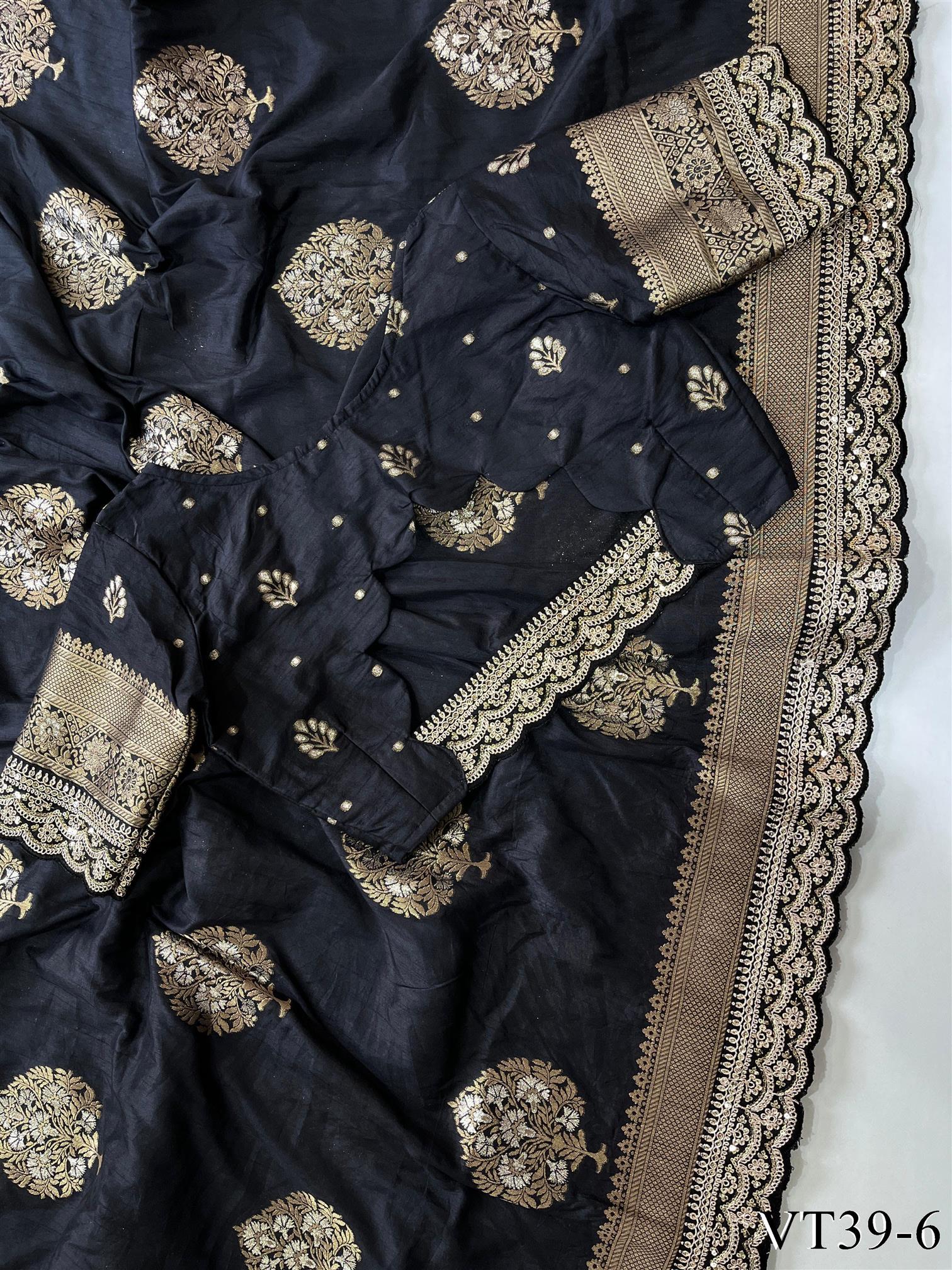 Pure Banarasi Saree With Weaving flower Work Blouse