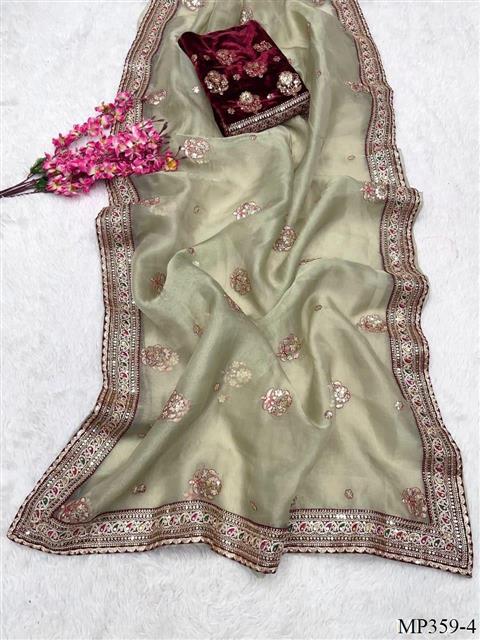 Soft Organza Silk Saree With Coding Embroidery Multi Thread Work