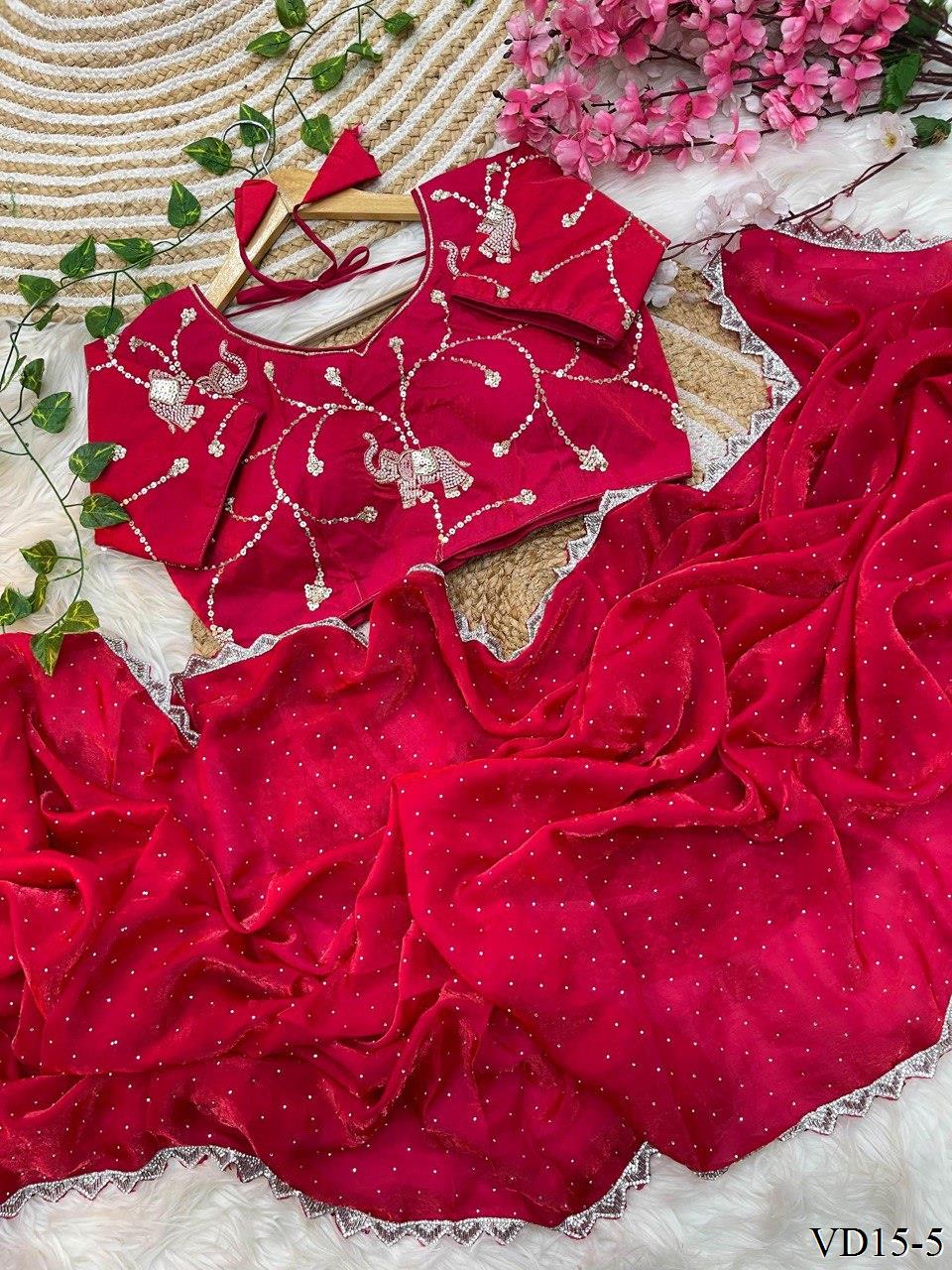 soft fendy sartin silk Saree With heavy hand jharkhand work